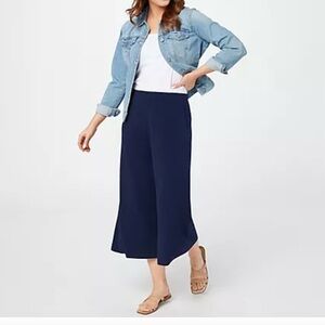 Susan Graver Navy Liquid Knit Pull-on Culotte Pants